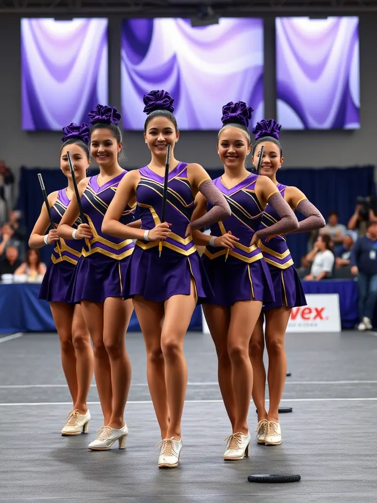 An image of advanced twirlers performing complex routines, demonstrating the high level of skill achievable through the programs.