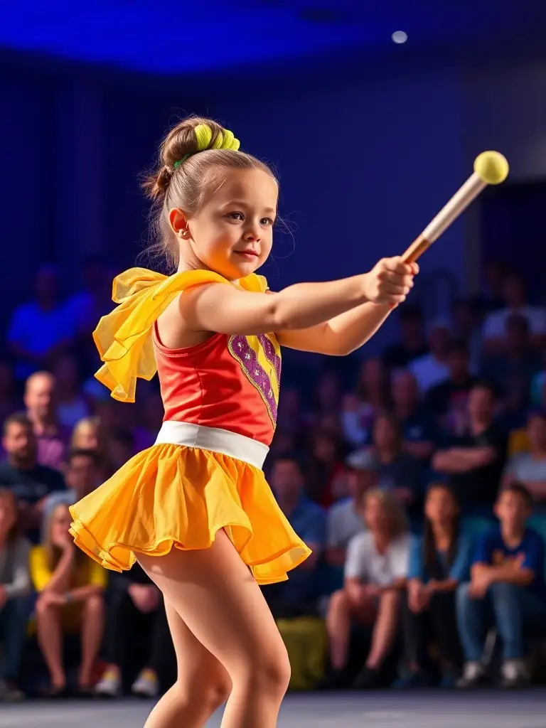 A photo of a community event where baton twirlers are performing, capturing the excitement and community spirit.